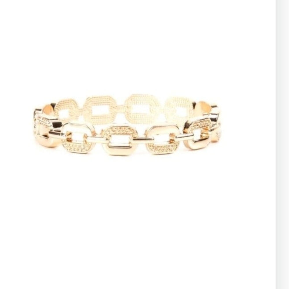 Paparazzi Gold Chain Bracelet Powehouse Plunder Gold link  Hinged Fashion